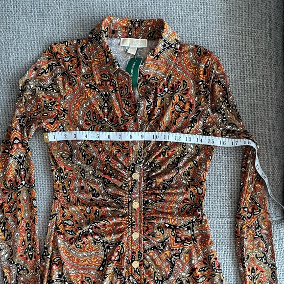 MICHAEL KORS Paisley Snap-Front Midi Dress Size Small — NOT OUTLET BNWT - Picture 11 of 16
